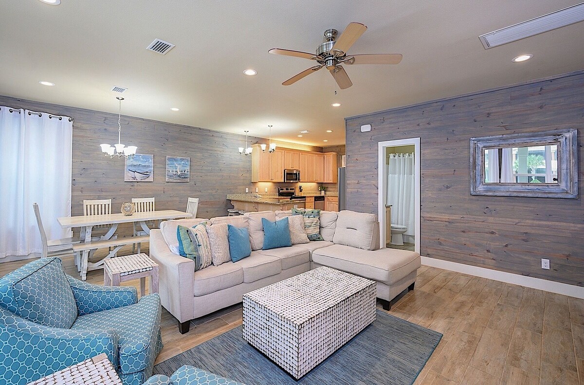 Spacious living area inside House F
